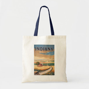 Indiana Countryside Illustration Travel Art Retro Tote Bag