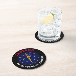 INDIANA CROSSROADS STATE FLAG ROUND PAPER COASTER
