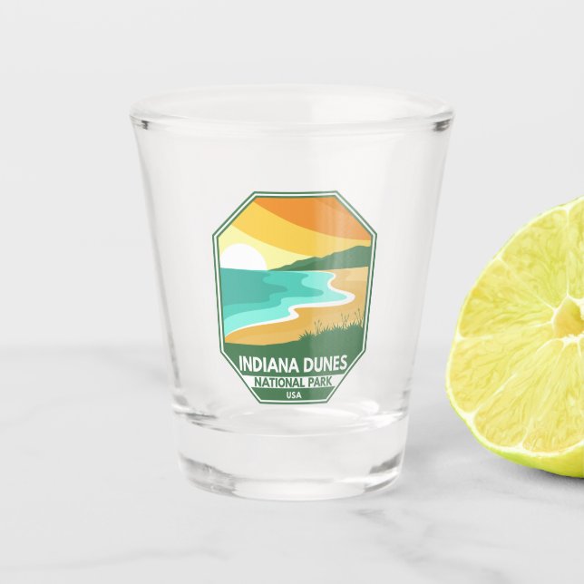 Indiana Dunes National Park Minimal Retro Emblem Shot Glass (Front)