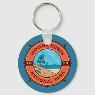 Indiana Dunes National Park Retro Compass Emblem Key Ring
