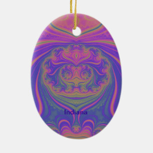 INDIANA~ EASTER EGG ~ Pink Purple Yellow Fractal ~ Ceramic Ornament