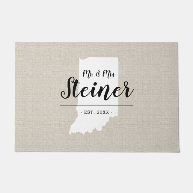 Indiana Family Monogram State Doormat (Front)