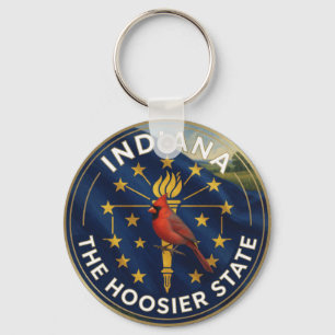 🏀 Indiana Flag and Northern Cardinal Hoosier Key Ring