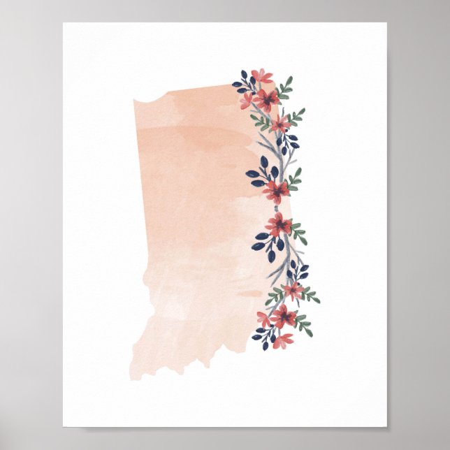Indiana Floral Watercolor State Poster (Front)