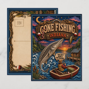 Indiana Gone Fishing Lake Sturgeon Postcard