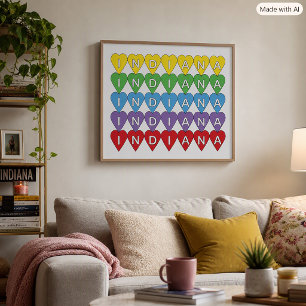 Indiana Heart Row Colourful State Pride Design Poster