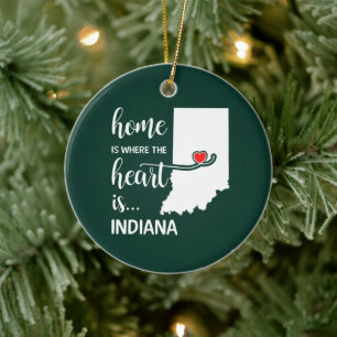 Indiana home is where the heart is ceramic ornament