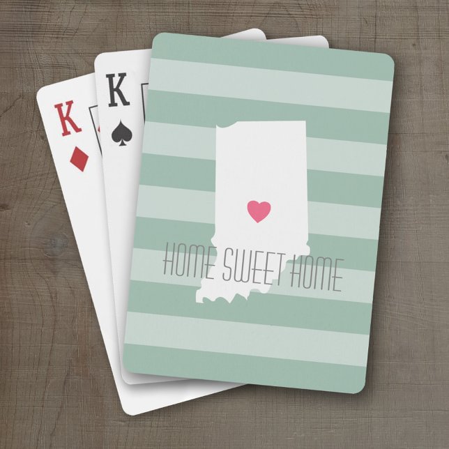 Indiana Home State Love with Custom Heart Playing Cards (Personalized Playing Cards with a State Map, Movable Heart and Name)