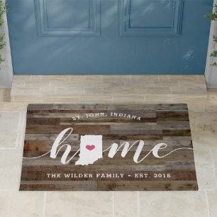 Indiana Home State Personalised Wood Look Doormat
