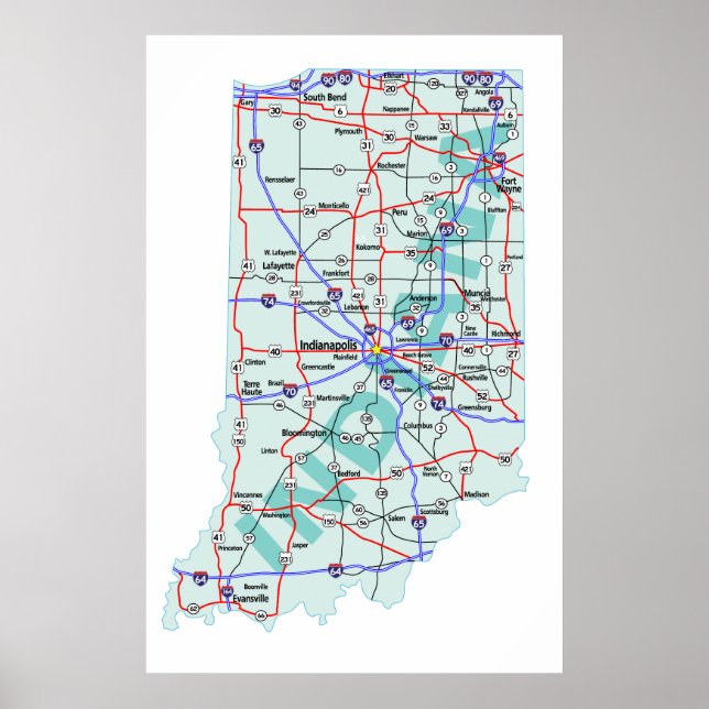 Indiana Interstate Map Print (Front)