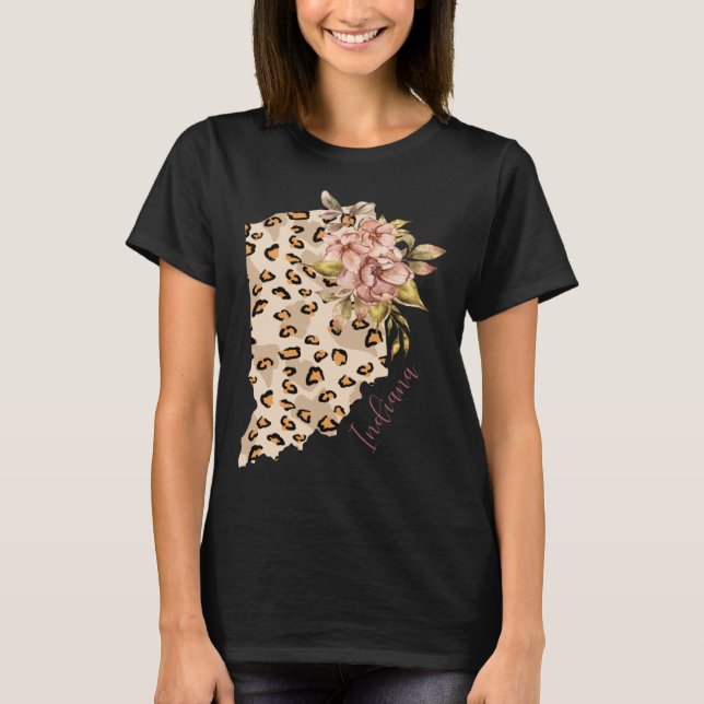 Indiana Leopard Pattern Map Leo State Of Indiana T-Shirt (Front)