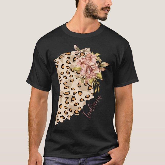 Indiana Leopard Pattern Map Leo State Of Indiana T-Shirt (Front)