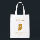 Indiana Map Wedding Welcome Bag, Gold Tote Bag<br><div class="desc">Wedding weekend welcome gift bag for out of town guests to your wedding,  featuring image of Indiana,  with heart you may place at the precise location. Fill tote with your favourite goodies.</div>