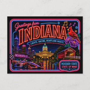 Indiana Neon State Retro Vintage Postcard