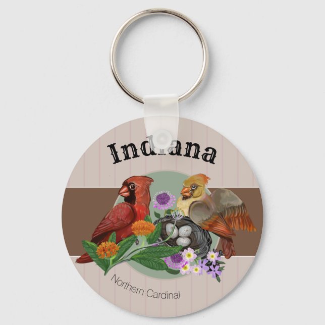 Indiana Northern Cardinals with Native Plants Key Ring (Front)