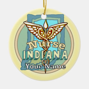 Indiana Nurse Caduceus  Ceramic Ornament