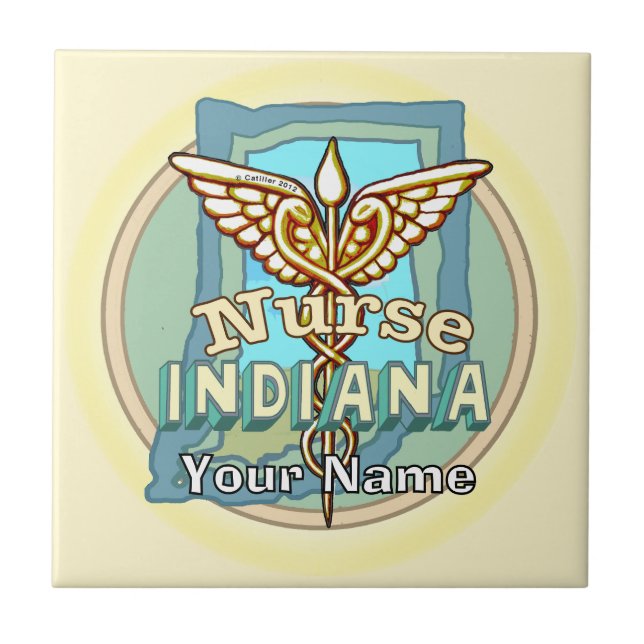 Indiana Nurse Caduceus  Ceramic Tile (Front)