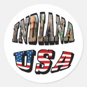 Indiana Picture and USA Flag Text Classic Round Sticker