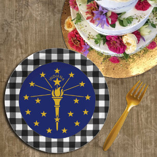 Indiana Plate, buffalo plaid USA & Indiana Flag Paper Plate