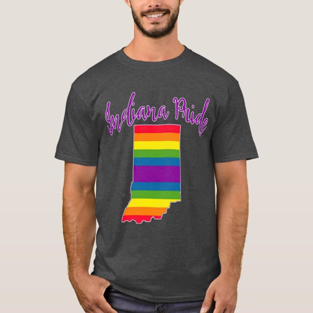 Indiana Pride with Rainbow Stripes T-Shirt (Front)