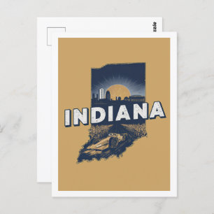 Indiana Retro Travel Design Iconic US States Postcard