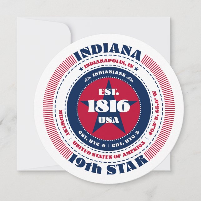 Indiana State Circular Typography Flat Card (Front)