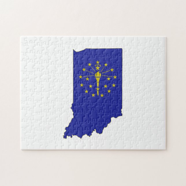 Indiana State Flag and Map Jigsaw Puzzle (Horizontal)