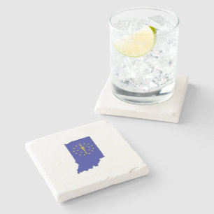 Indiana State Flag and Map Stone Coaster