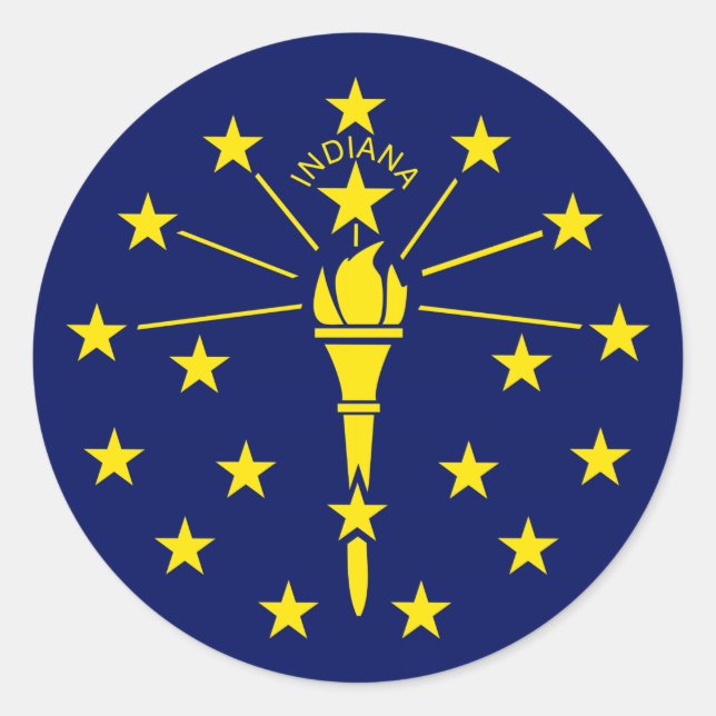 Indiana State Flag of Blue & Gold Torch & Stars Classic Round Sticker (Front)