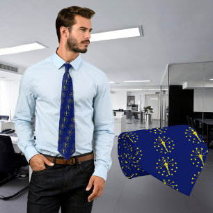 Indiana State Flag of Blue & Gold Torch & Stars Tie