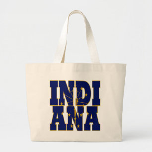 Indiana state flag text large tote bag
