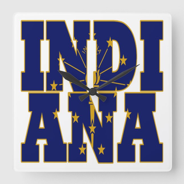Indiana state flag text square wall clock (Front)