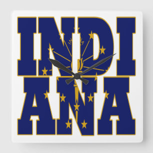 Indiana state flag text square wall clock