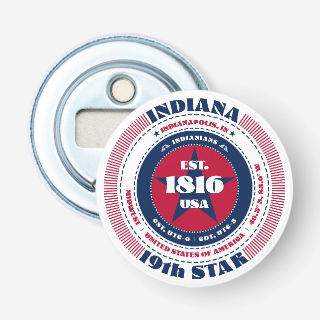 Indiana State Information Circle Bottle Opener (Front)