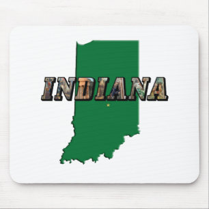 Indiana State Map Green Outline & Photo Text Mouse Pad