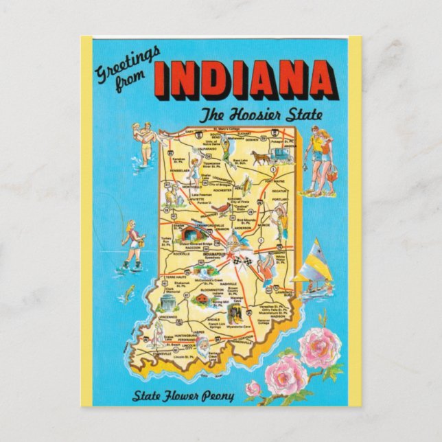 Indiana State  Map Postcard (Front)