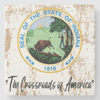 Indiana State Seal and Motto - Stone Coaster