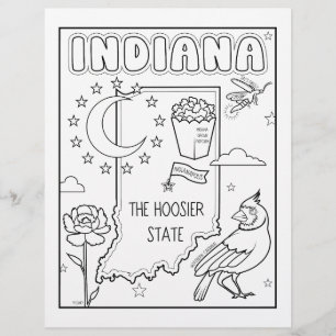 indiana state shape and facts colouring page
