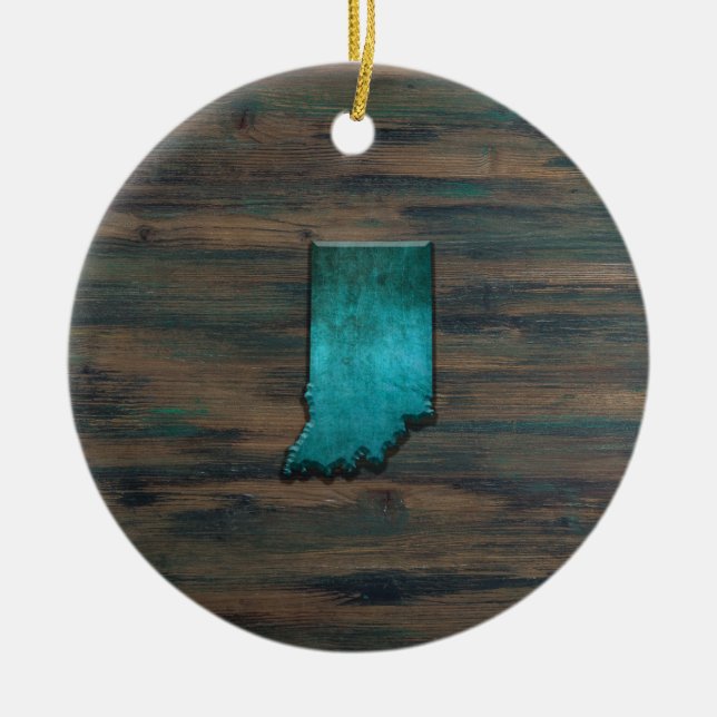 Indiana State Shape Teal Ceramic Ornament (Front)
