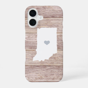 Indiana State Silhouette Rustic Wood Look iPhone 16 Case
