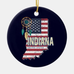 Indiana State United States Retro Map Vintage USA  Ceramic Ornament