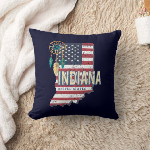 Indiana State United States Retro Map Vintage USA Cushion