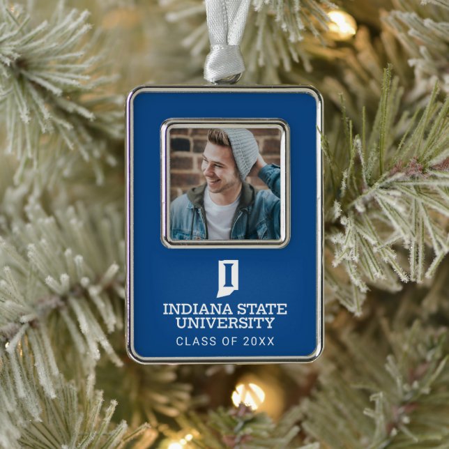 Indiana State University Holiday Silver Plated Framed Ornament (Tree)