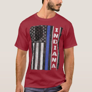 Indiana Thin Blue Line Police Week T USA Flag T-Shirt