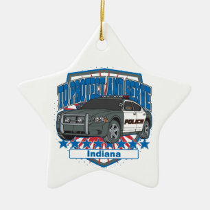 Indiana To Protect and Serve Police Squad Car Ceramic Ornament