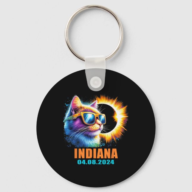 Indiana Total Solar Eclipse 2024 Cat Solar Eclipse Key Ring (Front)