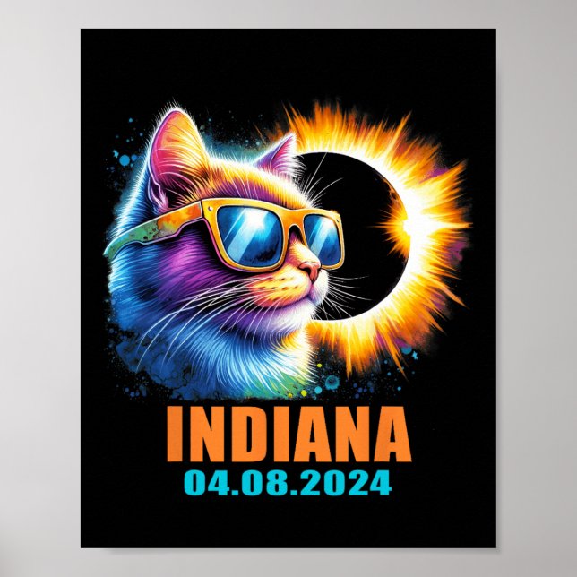 Indiana Total Solar Eclipse 2024 Cat Solar Eclipse Poster (Front)