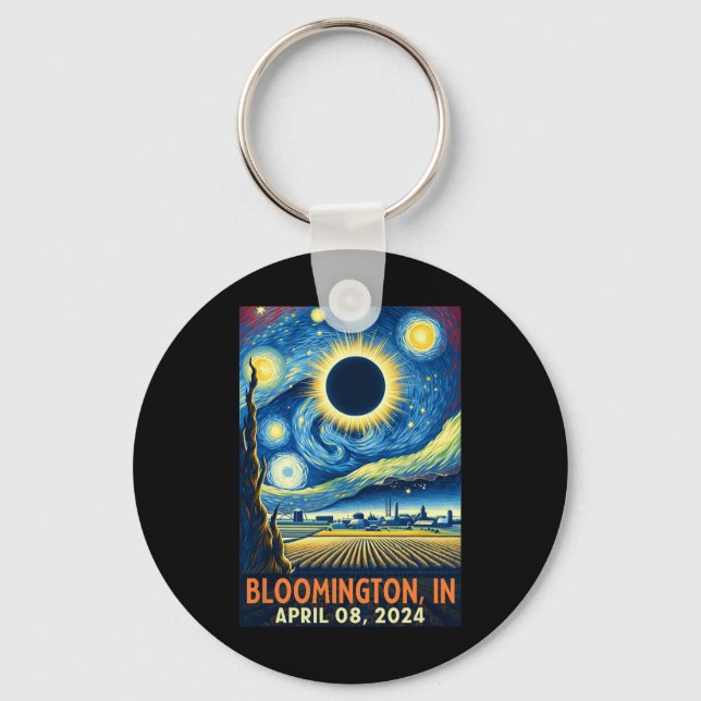 Indiana Total Solar Eclipse 2024 Starry Night  Key Ring (Front)