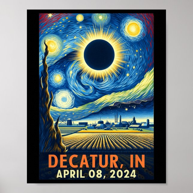 Indiana Total Solar Eclipse 2024 Starry Night  Poster (Front)