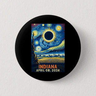 Indiana Total Solar Eclipse 2024 Starry Night Van 6 Cm Round Badge